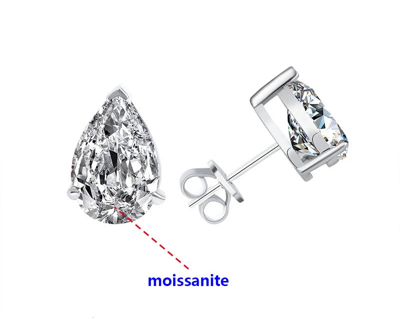 Brinco Gota em Prata e Moissanite