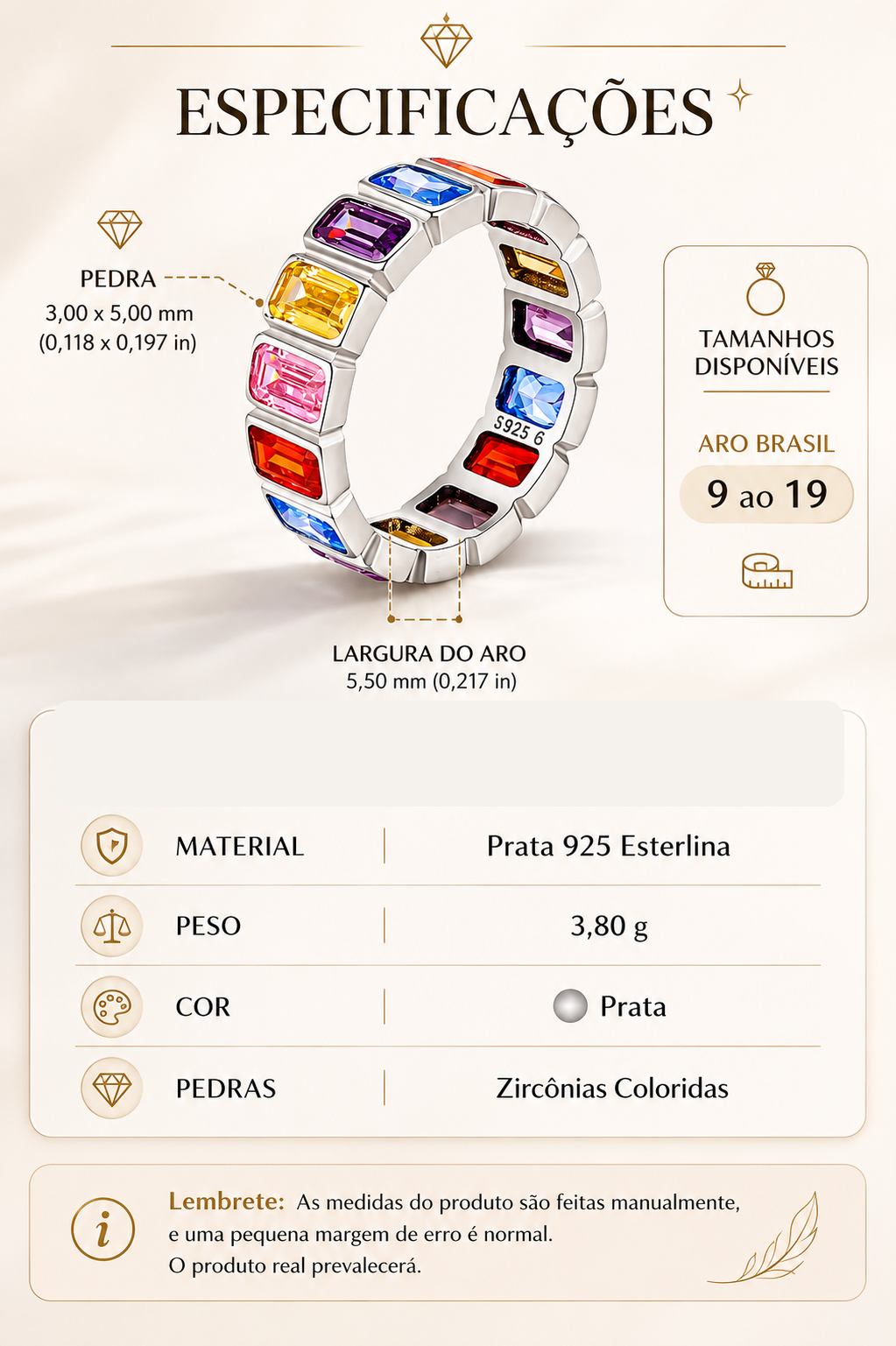 Anel da Sorte em Prata 925 Zircões Coloridos