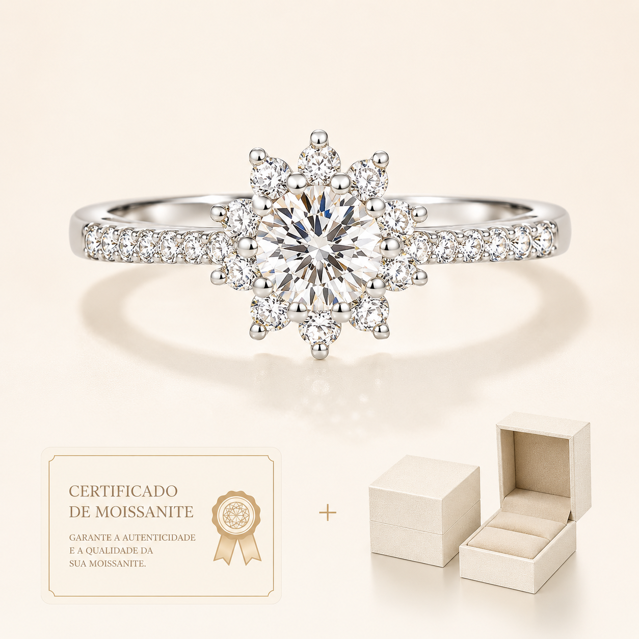 Solitário Queen Moissanite em Prata 925