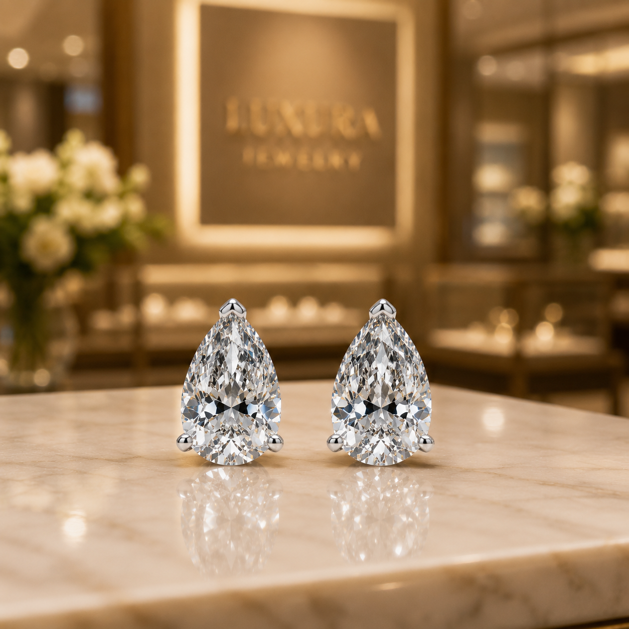 Brinco Gota em Prata e Moissanite