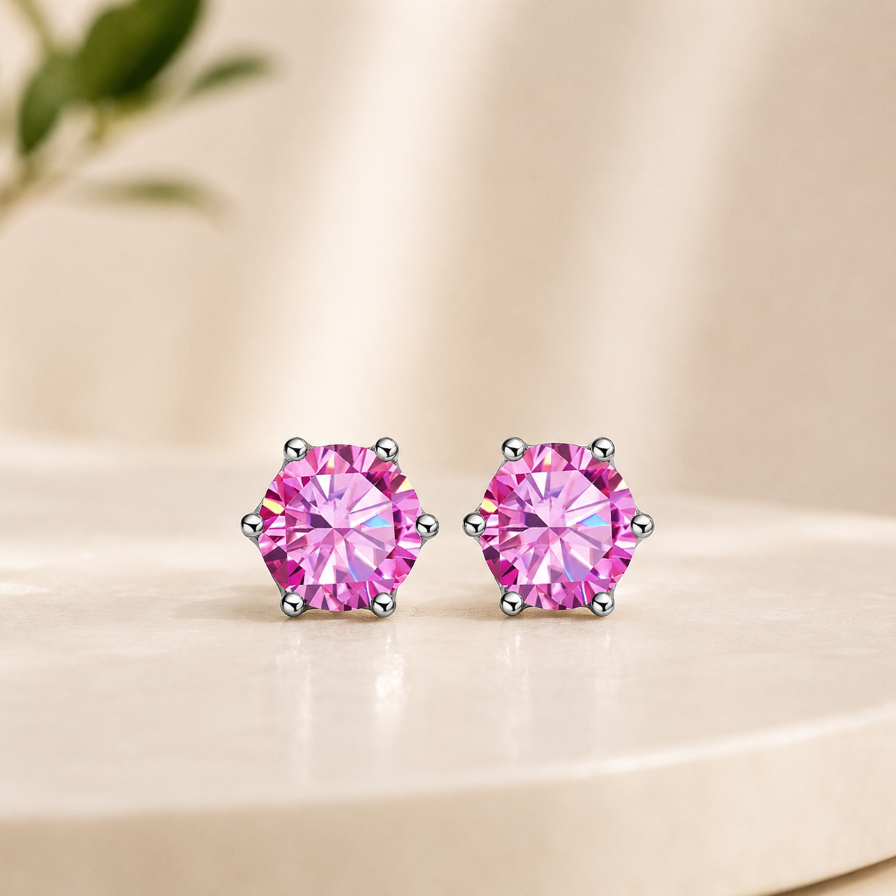 Brinco Solitário Glow Pink em Moissanite e Prata 925