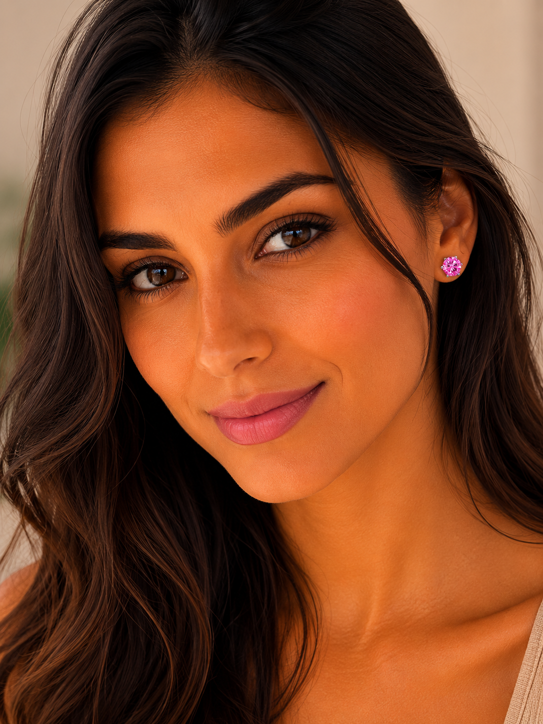 Brinco Solitário Glow Pink em Moissanite e Prata 925
