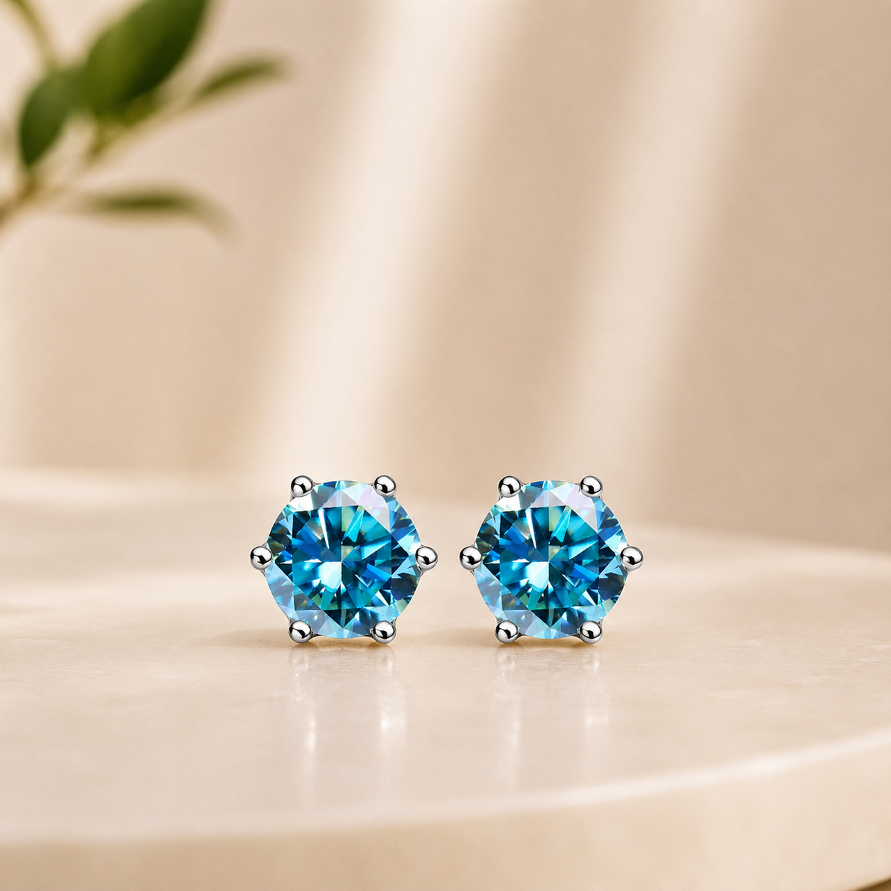 Brinco Solitário Glow Ocean em Moissanite e Prata 925