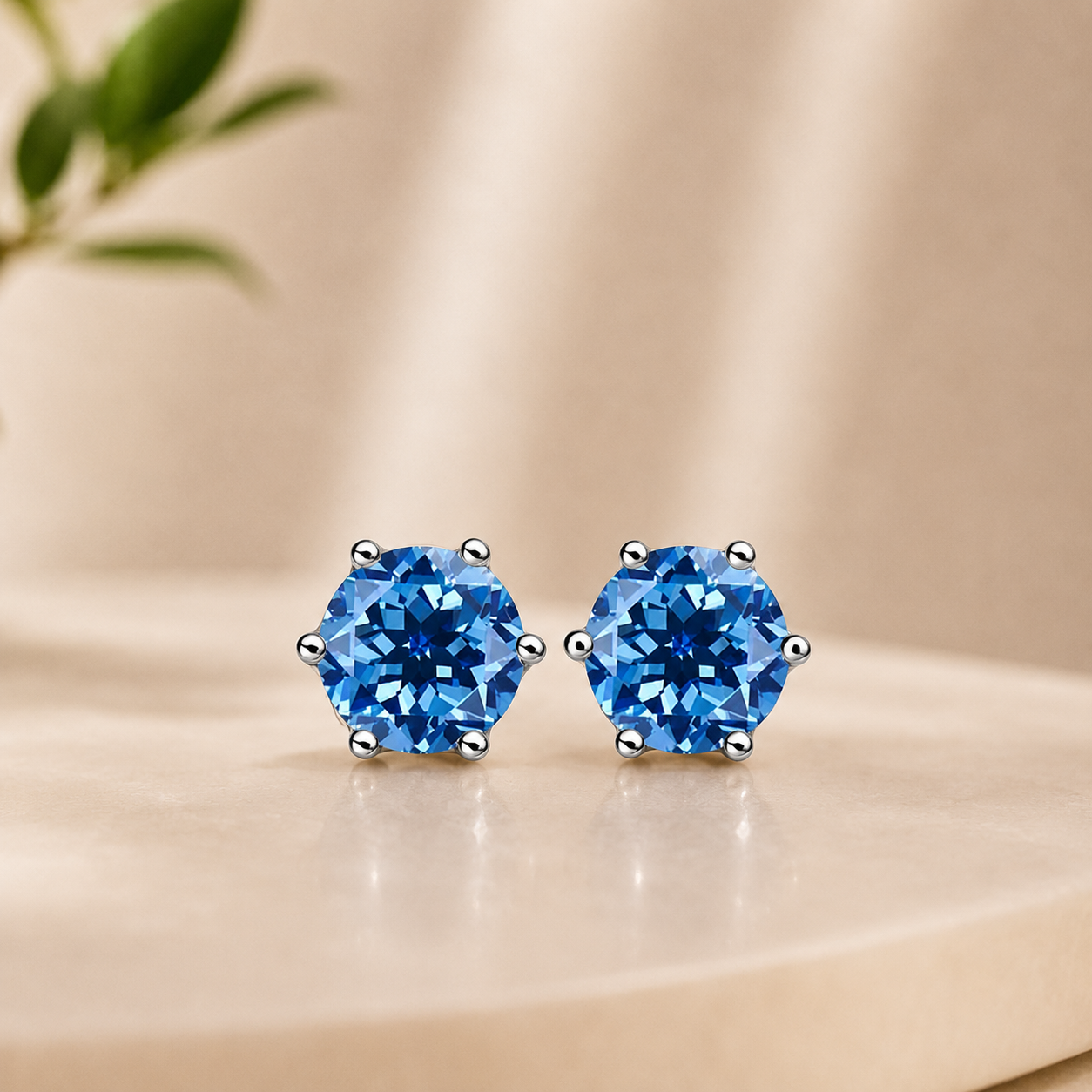 Brinco Solitário Glow Blue em Moissanite e Prata 925
