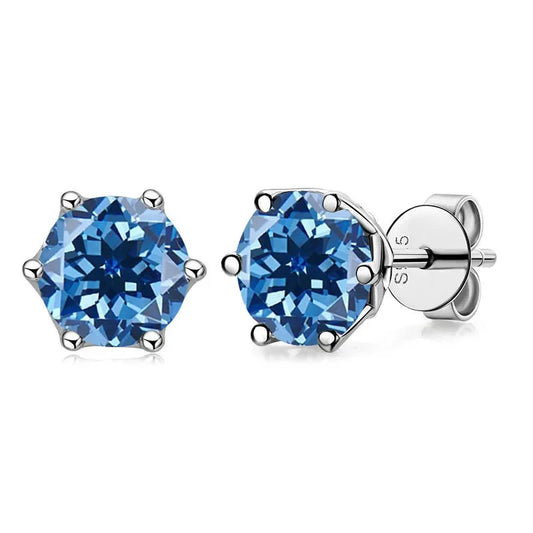 Brinco Solitário Glow Blue em Moissanite e Prata 925