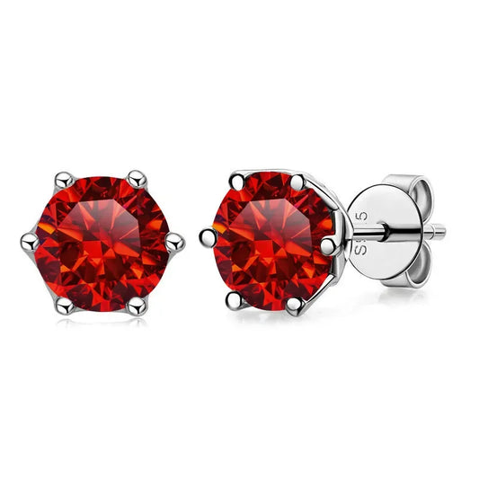 Brinco Solitário Glow Red em Moissanite e Prata 925