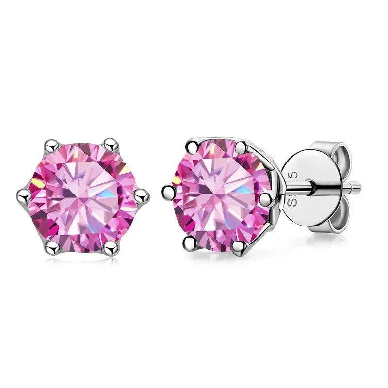 Brinco Solitário Glow Pink em Moissanite e Prata 925